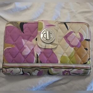 Vera Bradley Portobello Road Turn Lock Quilted Wallet Beige Green Purple Floral